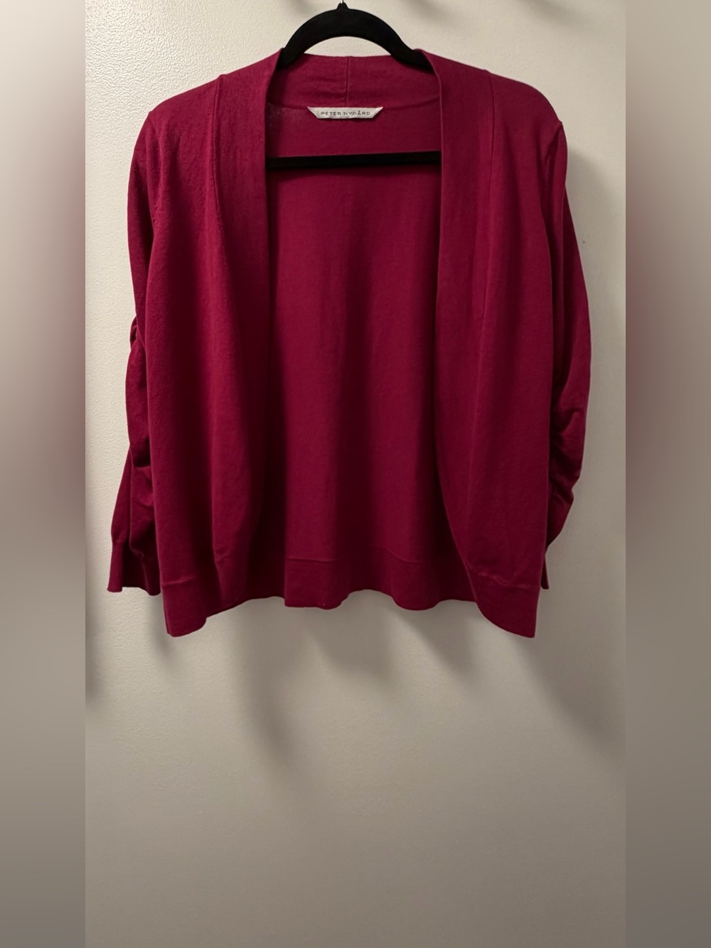 Peter Nygård Fuchsia Ruched Sleeve Open Front Cardigan